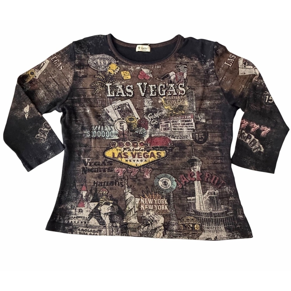 Vintage Cactus Las Vegas Rhinestone Top M•Bedazzled Casino Lucky 777 Dice Y2K